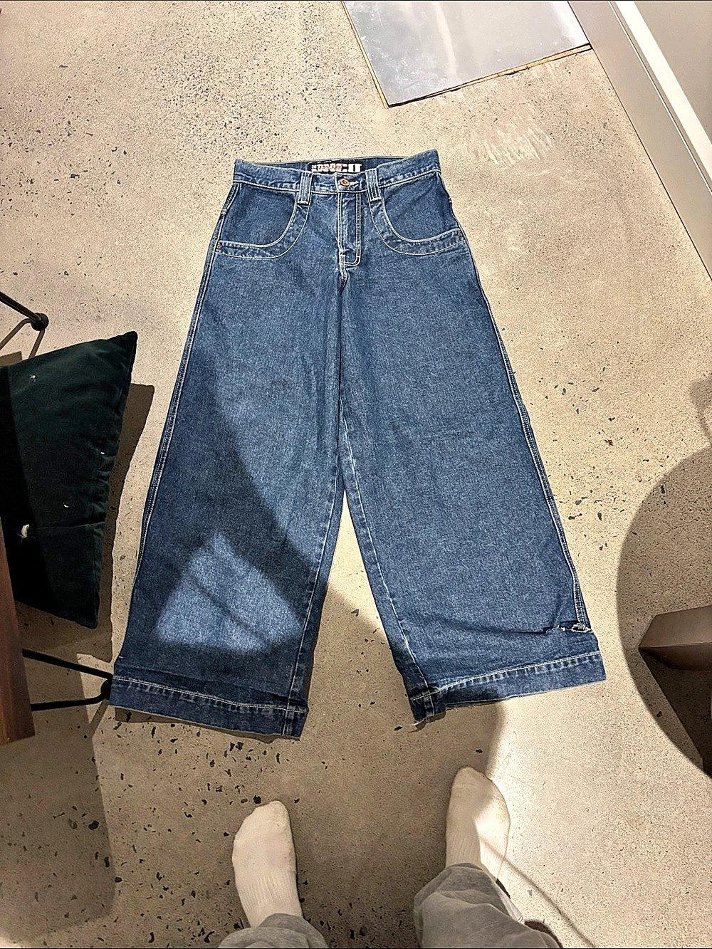 JNCO Twin Cannon Wide Leg Jean Shorts Blue Waist 28